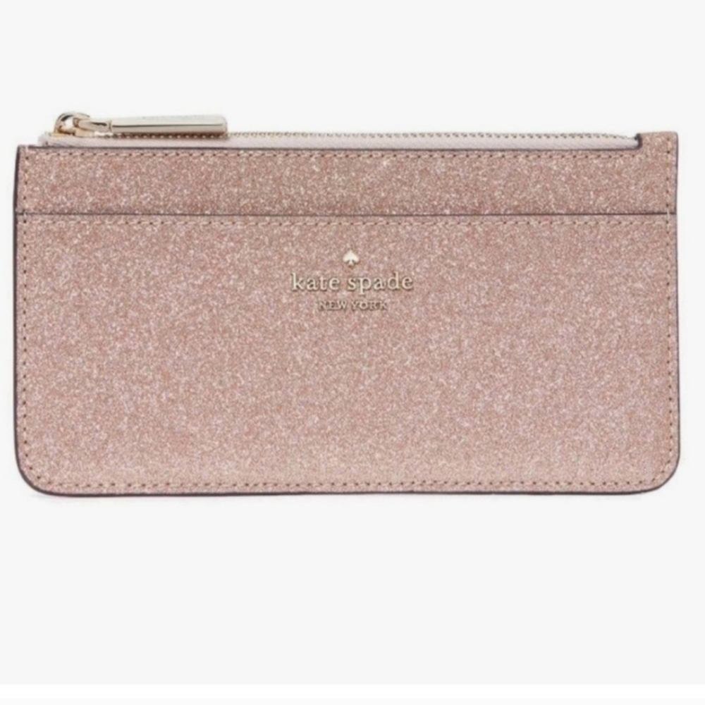 ***LOW START ***NIB Kate Spade Rose Gold  Glitter Wallet Sleek Minimalist Design
